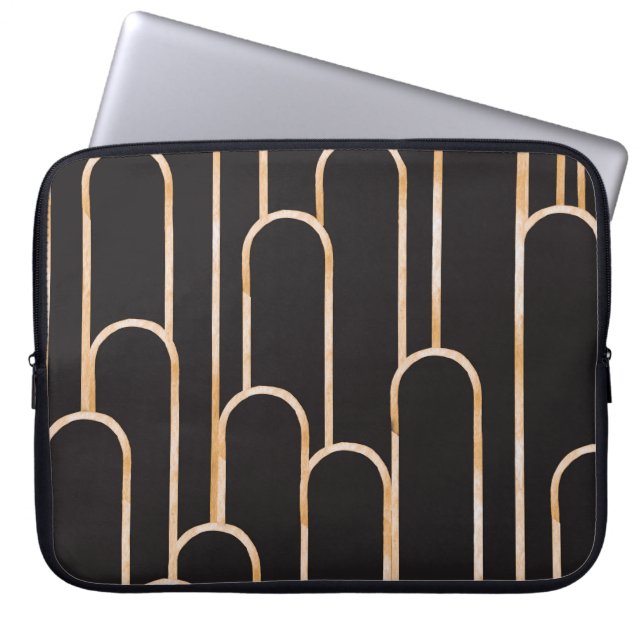 Art Deco Geometry: Gold Watercolor Wallpaper Laptop Sleeve (Front)