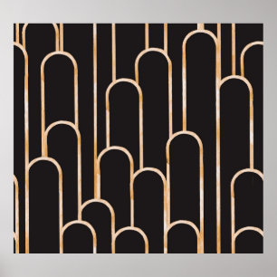 Art Deco Geometry: Gold Watercolor Wallpaper Poster