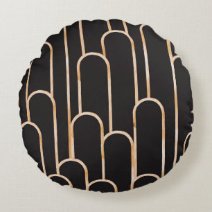 Art Deco Geometry: Gold Watercolor Wallpaper Round Cushion