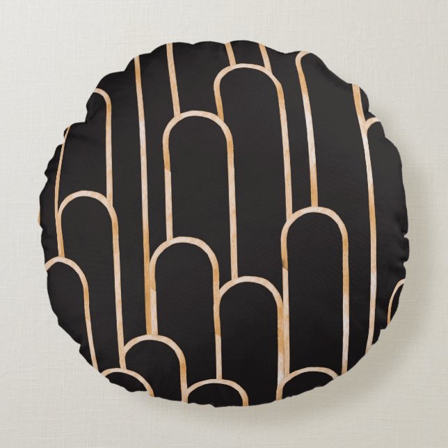 Art Deco Geometry: Gold Watercolor Wallpaper Round Cushion (Front)
