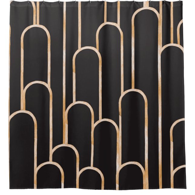 Art Deco Geometry: Gold Watercolor Wallpaper Shower Curtain (Front)