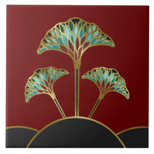 Image of Art Deco Ginkgo Leaves Decorative Tile