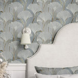 Art Deco Ginkgo Leaves on Blue Wallpaper<br><div class="desc">Embrace elegance with this Art Deco-inspired ginkgo leaf wallpaper. Stylised ginkgo leaves in shades of white and gold create a sophisticated and calming atmosphere. This peel and stick wallpaper is easy to apply and remove, making it perfect for adding a touch of timeless style to bedrooms, living rooms, or any...</div>
