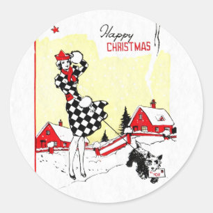 Art Deco Girl and Scotty Dog Classic Round Sticker