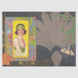 Art Deco Girl Floral Decoupage Tissue Paper