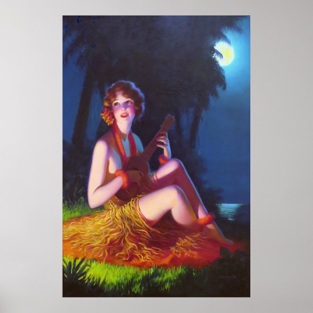 Art Deco Girl in Moonlight with Banjo Poster (Front)