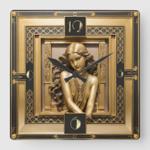Art Deco Girl Square Wall Clock