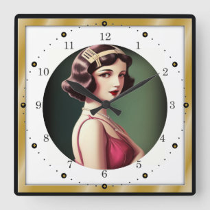 Art Deco girl Square Wall Clock
