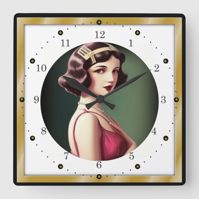 Art Deco girl Square Wall Clock (Front)
