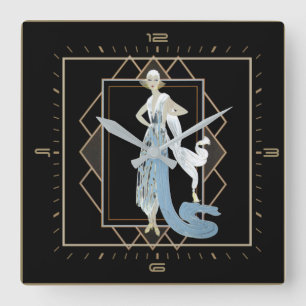 Art Deco girl Square Wall Clock