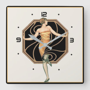 Art Deco girl Square Wall Clock