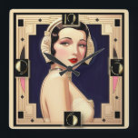 Art Deco girl Square Wall Clock<br><div class="desc">Great clock design. You will love it like others. Be free to use this design for other product you like or to customise and add your text. Follow me for more. Thank you. Have a nice day.</div>