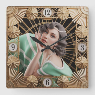 Art Deco Girl Square Wall Clock