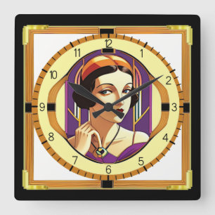 Art Deco girl Square Wall Clock