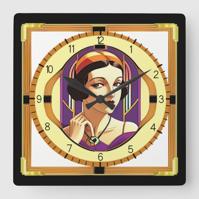 Art Deco girl Square Wall Clock (Front)