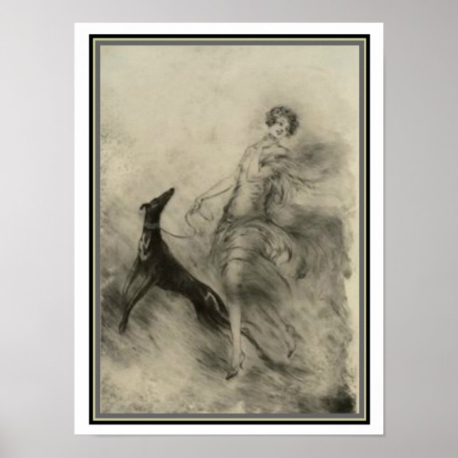 Art Deco "Girl with Dog" by Louis Icart 12 x 16 Poster (Front)