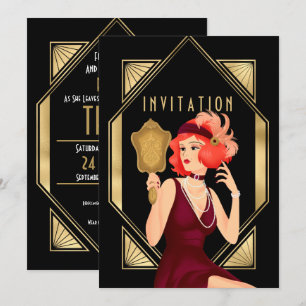 Art Deco Glam Girl 30th Birthday Gold Black Invitation