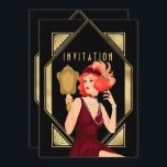 Art Deco Glam Girl 40th Birthday Gold Black Invitation<br><div class="desc">Glamourous style to invite your guests to a roaring 1920s evening with this elegant gold and black Art Deco style invitation for your 40th birthday party. On the back easily personalise the typography with your details. On the front, the header word Invitation within the same ornate style frame And a...</div>