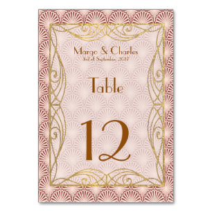 Art Deco Glam  Gold Frame Pink Shell Table Numbers