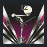 Art Deco Glam Nouveau | raspberry<br><div class="desc">This elegant, classy Wall Clock features a glam flapper siren holding a glowing orb ~ a Gatsby-style Nouveau design reminiscent of glamourous 1920's Hollywood. Comes in 5 colours. Matching wedding invitations, save the dates, RSVPs, cocktail napkins & more available. For questions, to request another colour or for other items featuring...</div>
