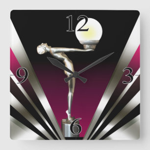 Art Deco Glam Nouveau   raspberry Square Wall Clock