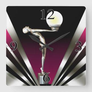 Art Deco Glam Nouveau | raspberry Square Wall Clock