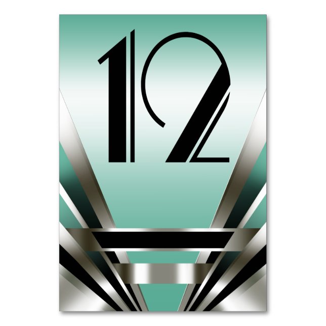 Art Deco Glam Nouveau Table Numbers | teal (Front)