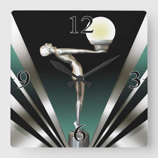 Art Deco Glam Nouveau | teal Square Wall Clock (Front)