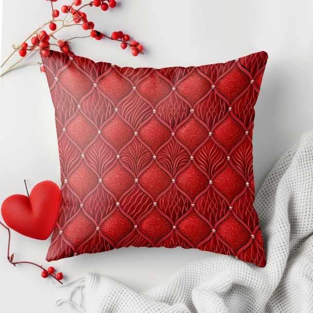 Art Deco Glam Red Valentines Pattern Cushion (Creator Uploaded)