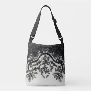 Art Deco Glamorous Vintage Fashion Black White Fl Crossbody Bag