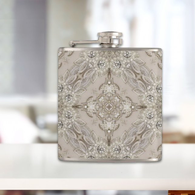  Art Deco Glamorous Vintage Fashion Grey Beige Hip Flask (Art Deco Glamorous Vintage Fashion Grey Beige Flask)