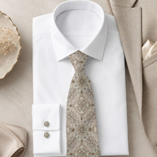  Art Deco Glamorous Vintage Fashion Grey Beige Tie