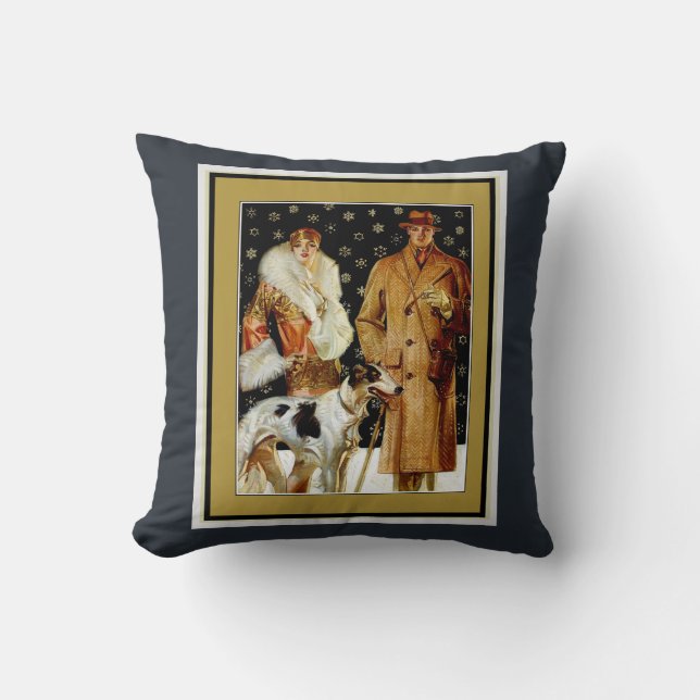 Art Deco Glamour Couple Christmas Cushion (Front)