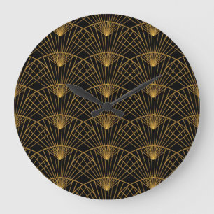 Art Deco Glamour: Golden Fan. Large Clock
