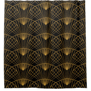 Art Deco Glamour: Golden Fan. Shower Curtain