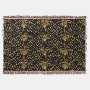 Art Deco Glamour: Golden Fan. Throw Blanket