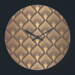 Art Deco Glamour: Golden Scales. Large Clock<br><div class="desc">Art Deco Pattern. Seamless golden background. Scales geometric design. Vintage line design. 1920-30s motifs. Luxury vintage illustration Golden Art Deco Glamour in Seamless Abundance. Roaring 20s Revived. Art Deco Elegance: Seamless Golden Geometric Dance. background, pattern, abstract, illustration, decor, paper, vintage, gold, retro, seamless, geometric, luxury, lace, lines, ornament, gradient, shape,...</div>