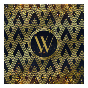 Art Deco Glamourous Geometric Pattern Monogram Poster