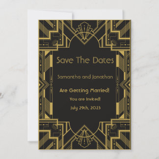Art Deco Glamourous Gold Black Save the Date Card