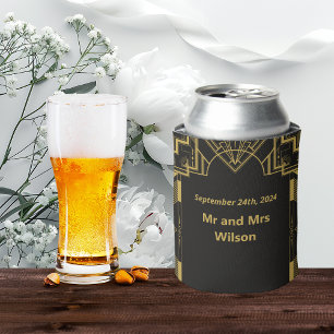 Art Deco Glamourous Gold on Black  Can Cooler