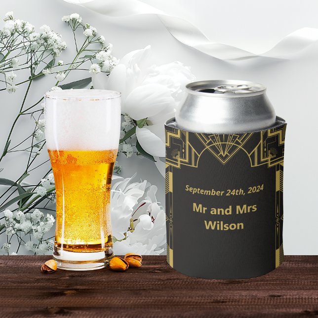 Art Deco Glamourous Gold on Black  Can Cooler (Creator Uploaded)