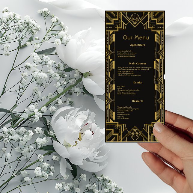 Art Deco Glamourous Gold on Black Dinner Menu Card (Creator Uploaded)