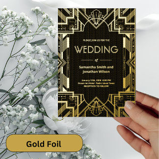 Art Deco Glamourous Gold on Black Foil Wedding