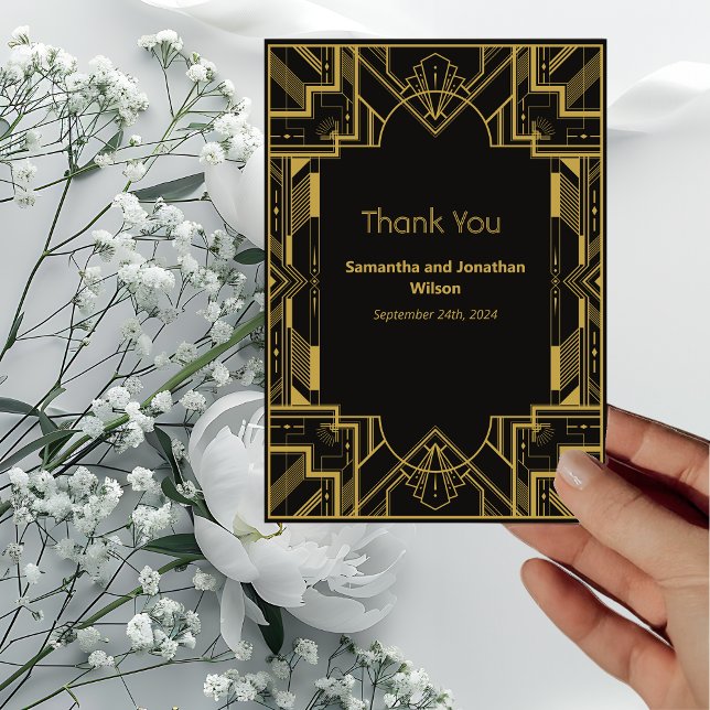 Art Deco Glamourous Gold on Black Thank You Card (Creator Uploaded)