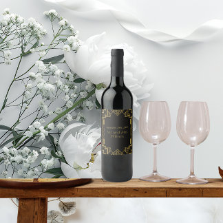 Art Deco Glamourous Gold on Black Wine Label