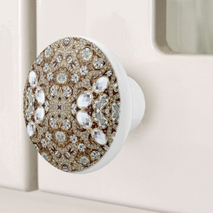 Art Deco Glamourous Vintage Fashion Beige Gold Ceramic Knob