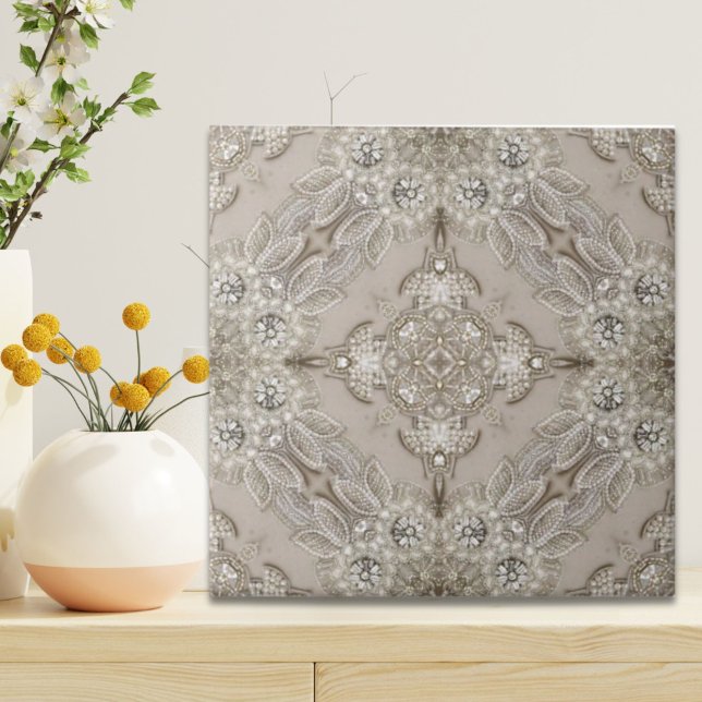Art Deco Glamourous Vintage Fashion Grey Beige  Tile (Art Deco Glamorous Vintage Fashion Grey Beige Ceramic Tile)