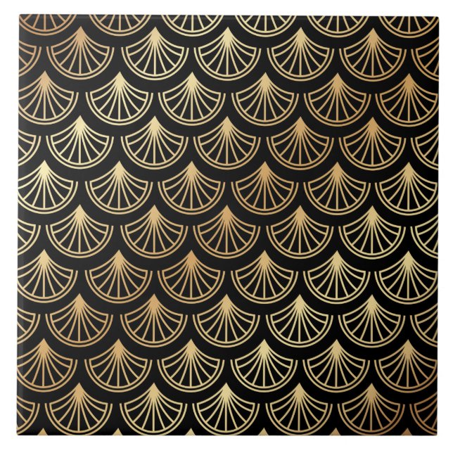 Art Deco Gold and Black Abstract Pattern Tile (Front)