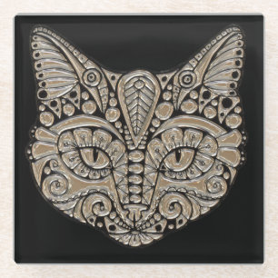 Art deco gold and black cat coaster
