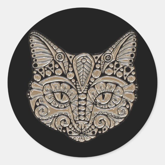 Art deco gold and black Egyptian style cat Classic Round Sticker (Front)